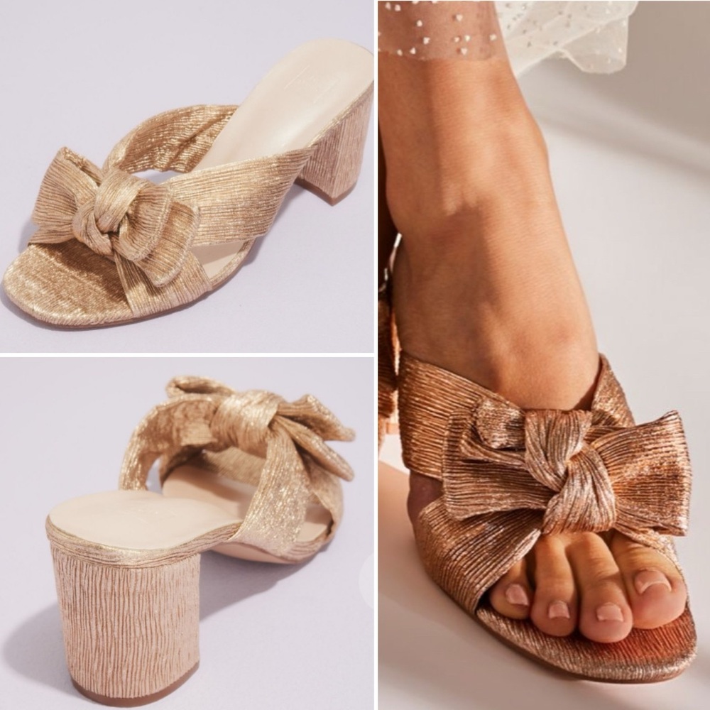 Db Studio Pleated Metallic Bow Mules Size 10 - image 1